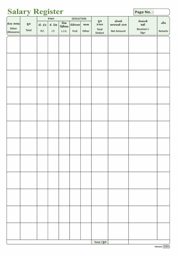 18. Salary Register (For 25 Teachers)