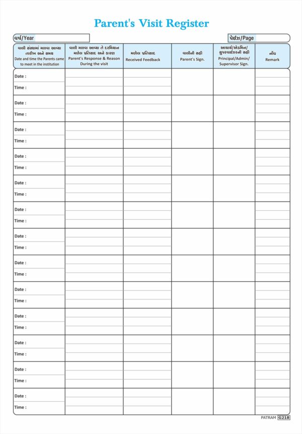 32. Parents Visit Register